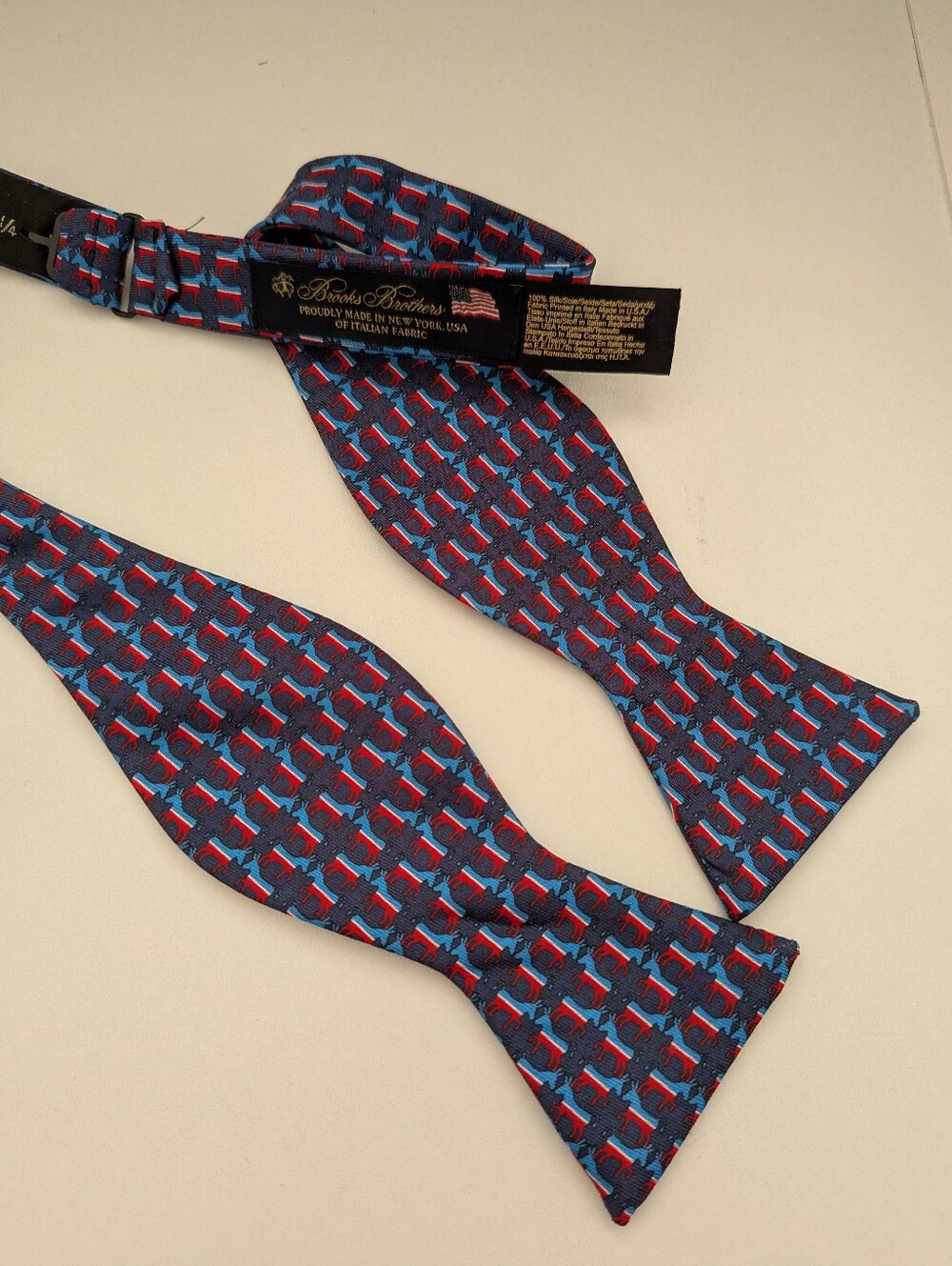 Brooks Brothers Silk Bow Tie Democratic Donkey Political USA Made Blue Red